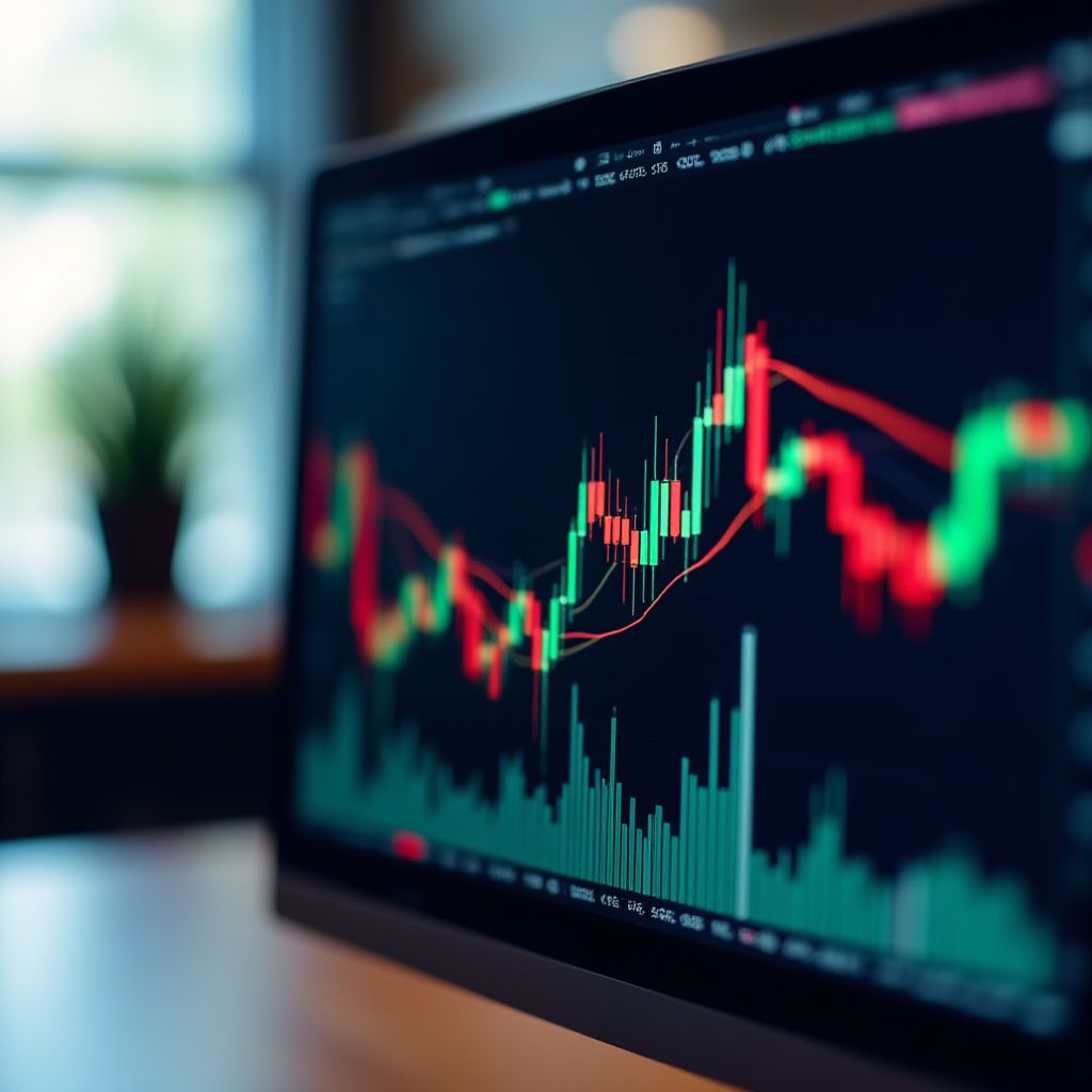 Gráfico de crecimiento de acciones en una pantalla digital.